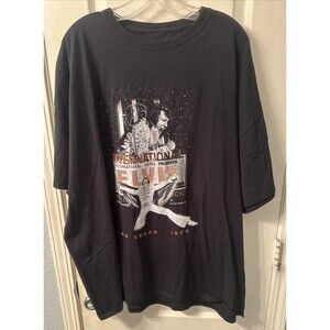 Elvis Presley Premium Canvas T-Shirt Las Vegas 1970 Black Tee Size XL